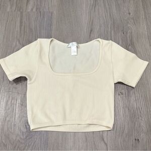 Revamped Cream Ribbed Cropped Tee